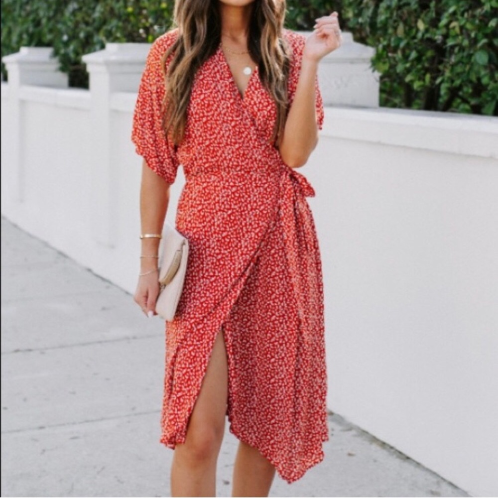 Beautiful red floral wrap dress